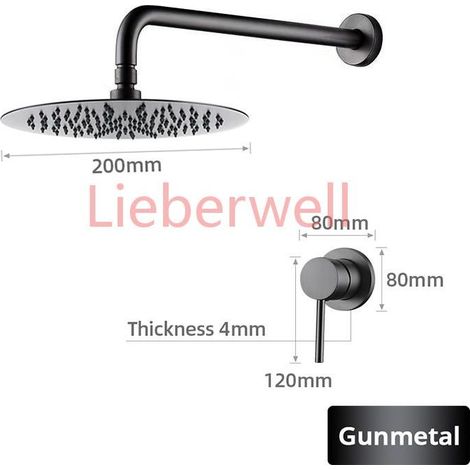 8/10/12 Inch Bagnolux Gunmetal Bathroom Shower Set, Wall Mounted Rainfall Mixer Shower with Handheld Shower and Valve Kit (1/5)