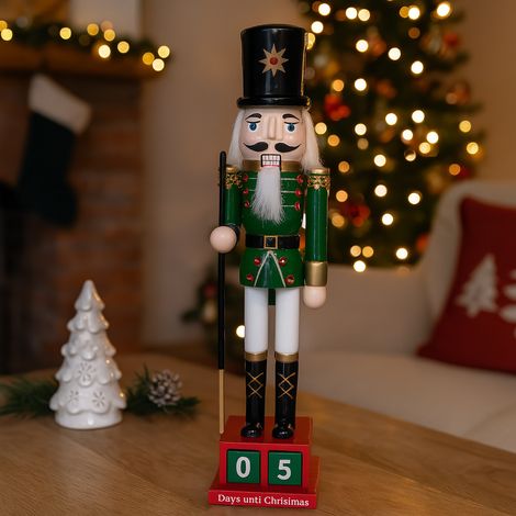 Soldatino schiaccianoci con calendario decorazione natalizia, h 33 cm -Verde (1/5)