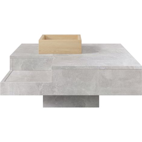 Couchtisch mit Herausnehmbarer Aufbewahrungsbox, Betonoptik Grau und Holzoptik, aus Spanplatte, 72×72×30 cm (1/5)