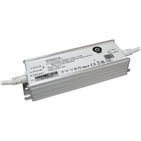 MCHQ150V12-GE: LED-Treiber 12 V/12,5 A 150 W CV, Metallgehäuse, PFC, EU-Wechselstromeingang (180–305 V AC), IP67, nicht einstellbar