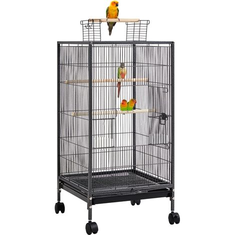 Yaheetech – Cage à oiseaux sur pieds en métal avec roulettes – Dimensions 45,5 × 45,5 × 100,5 cm – Espacement des barres 1 cm – Pour perruches et canaris