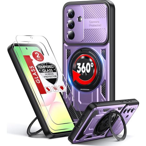 Coque pour Samsung Galaxy A56 / A36 5G avec 2 Verre Trempé Vitre Protection et Anneau Telephone Rotatif à 360°, Mince en TPU Souple Etui Antichoc Housse pour Samsung A 56 / A 36 5G - Pourpre (1/5)