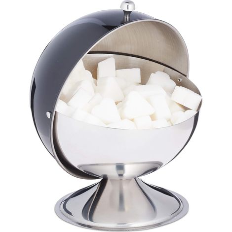 Entspannungstage Sucrier avec Couvercle Roulant, Acier Brillant, Sucre, Sucreries, Boîte de Gateaux, Rond,pour Sucre, Noir (1/5)