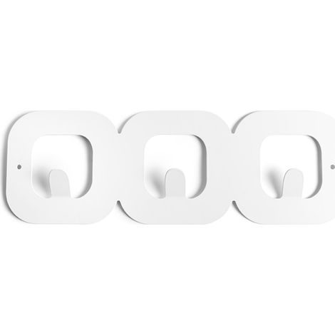 Perchero de pared juvenil adhesivo y atornillable con acabado blanco mate. Dimensiones: 300x18x100 mm -