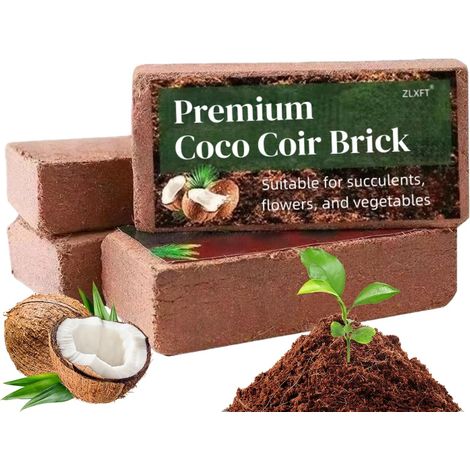 Brique de Coco,Briques en Fibre de Coco Compressée,4pcs Briques de Noix de Coco Compressées,Bloc de Fibre de Coco,Fibre de Noix de Coco,Terreau de Coco pour Plantation (1/5)