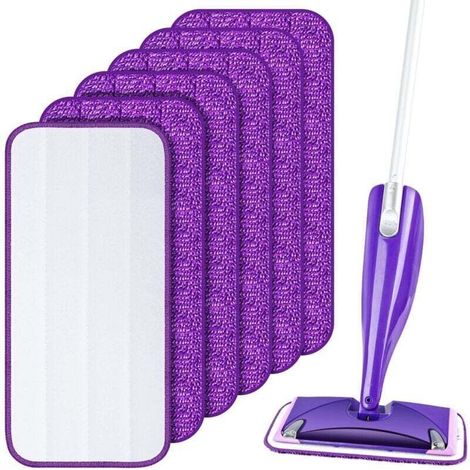 Lot de 6 tampons de rechange réutilisables en microfibre pour balai Flash Powermop, lavables en machine, pour nettoyer les sols secs et humides (1/2)