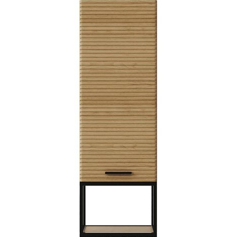 Colonne de salle de bain suspendue striée avec niche - Naturel clair - H104 cm - SARONE (1/4)