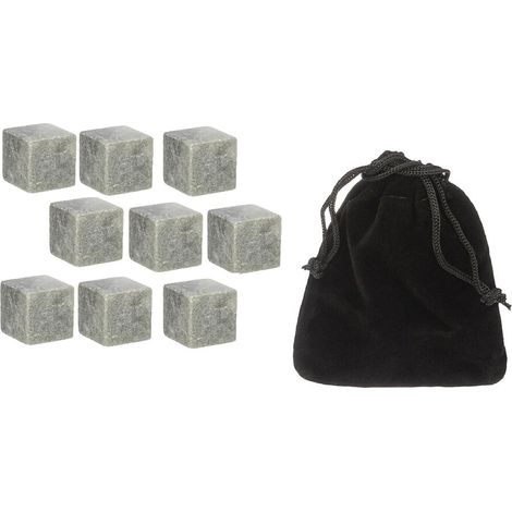 Ensemble de 9 pierres rafraîchissantes grises pour boissons, avec un sac.