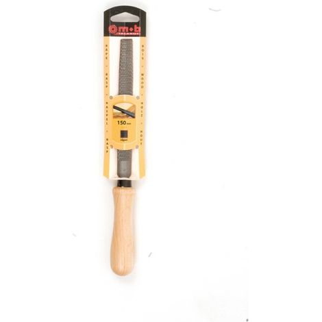 Râpe demi-ronde moyenne piqûre – 150 à 250 mm – Acier 0,45 % carbone – Dureté 53 HRC – Manche bois PEFC – MOB (1/5)