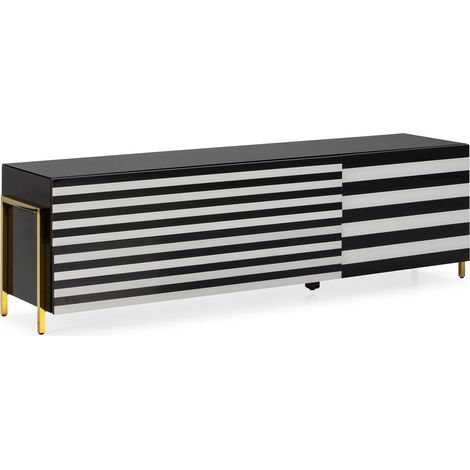 Mueble Tv 180X44X46 Cristal Blanco/Negro/Acero Dorado Champagne/Dm Negro (1/4)