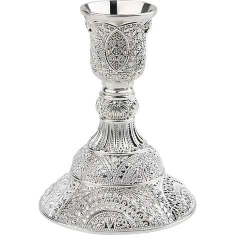 Bougeoir, porte-bougie, chandelier, 8 x 8 x 10 cm, alliage, texture argentée, décoration pour salle à manger, salon, maison, mariage, Halloween, Noël, cadeau pour la famille et les amis (1/5)