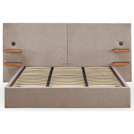 Lit Coffre Avec Tablettes & USB "Mike" 180x200cm Taupe