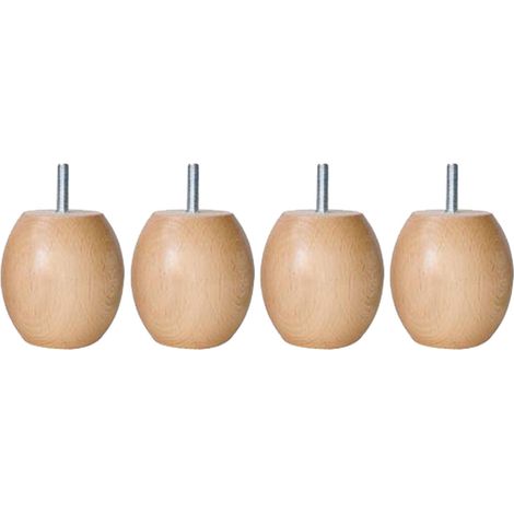Jeu de 4 pieds boules en bois massif vernis naturel 7,5 cm – Filetage 8 mm pour sommiers – Fabrication française certifiée PEFC – Someo