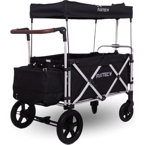 FUXLIFE FX-CTL900 Premium Bollerwagen Schwarz Sonnendach, Kühltasche, Hecktasche & faltbares Design Ideal für Garten, Camping & Freizeit