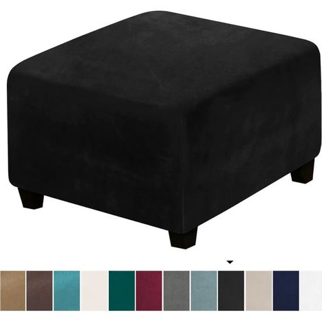 Housse carrée pour tabouret (noire), housse extensible pour pouf, housse extensible en peluche pour tabouret, housse antidérapante pour repose-pieds, housse de protection jacquard avec dessous élastiq (1/5)