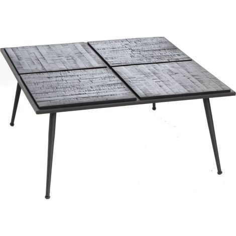 Amadeus - Table basse carrée en teck recyclé et métal noir 80 x 80 cm (1/4)