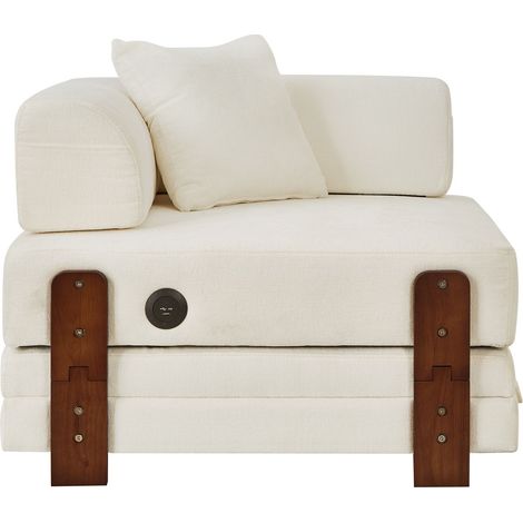 Sofá Cama 2 en 1 con Función de Descanso, Puertos USB y Tipo C, Bolsillos Laterales, Tela, Beige (1/5)
