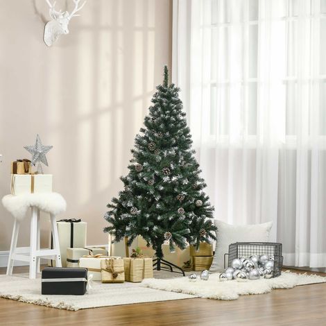 Sapin de Noël artificiel, 676 branches, 41 cônes, pointes enneigées, ignifugé, 180 cm