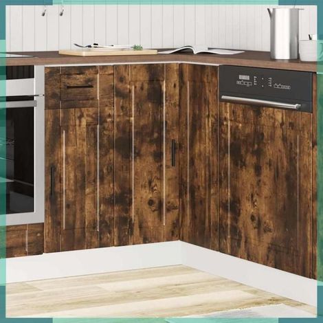 Armoire d'angle de cuisine - Porto - chêne fumé - bois d'ingénierie - pieds réglables (1/5)