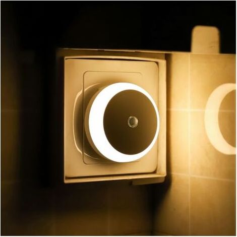 Veilleuse LED, Veilleuse Blanc Chaud avec Prise, Ronde, Détection de Lumière, Efficacité énergétique, Lot de 2 (1/4)