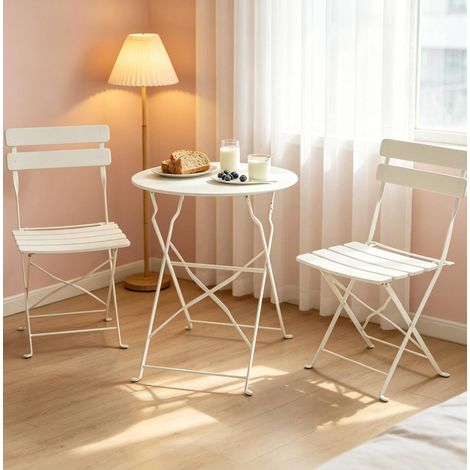 Set bistrot da esterno pieghevole in metallo crema, 1 tavolo e 2 sedie (1/5)