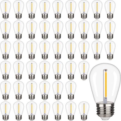 Packung mit 48 S14 LED-Lampen für Lichterketten, 1 W, bruchsicher und wasserdicht, für den Innen- und Außenbereich, E26-Sockel, warmweiß 2200 K. (S14 Packung mit 48 Stück) (1/5)