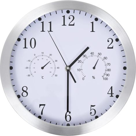 Horloge murale，Pendule murale à quartz Hygromètre et thermomètre 30 cm Blanc CFW168109 (1/5)