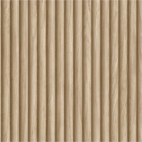 Fluted Wood Slat Effect Wallpaper Wooden Panel Oak Beige Taupe Feature Wall (1/4)