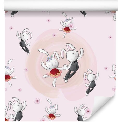 Tapete „Verliebte Häschen zwischen Blumen“ für Wohn- und Schlafzimmer, 50 x 1000 cm (1/5)