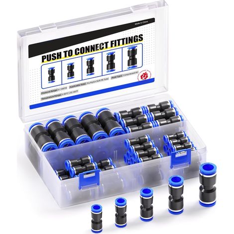 50Pcs Connecteur Droit Pneumatique, Raccord Rapide Air Push Connecteur à Poussoir Droit,Raccords de Tuyau Raccord de Tube de Ligne d\'Air en Plastique,OD 4/6/8/10/12mm (1/5)