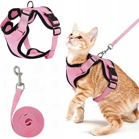 Arnés sin presión para gato y perro, talla S, con correa ajustable de 150 cm, color rosa. (1/3)