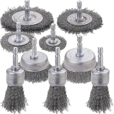 Bohrer-Draht-Topfbürsten-Set, 0,010 Zoll grobes Crimp-Drahtrad aus Kohlenstoffstahl, Sechskantschaft – für Dri (1/5)