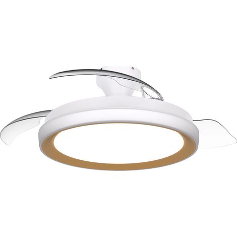 Ventilador de techo con aspas retráctiles, led 3 cct, dc 28 w + 35 w, modelo bliss, blanco / dorado, ø106 cm