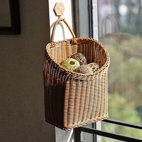 Panier Murale Suspendu en Osier – Panier Décoratif pour Porte, Jardin, Balcon et Maison Style Campagne (1/4)