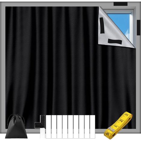 300 x 145 cm - Rideaux occultants portables - avec sac de rangement, velcro et règle - sans perçage - protection solaire - pour chambre d'enfant, chambre à coucher et voyages - noir (1/5)