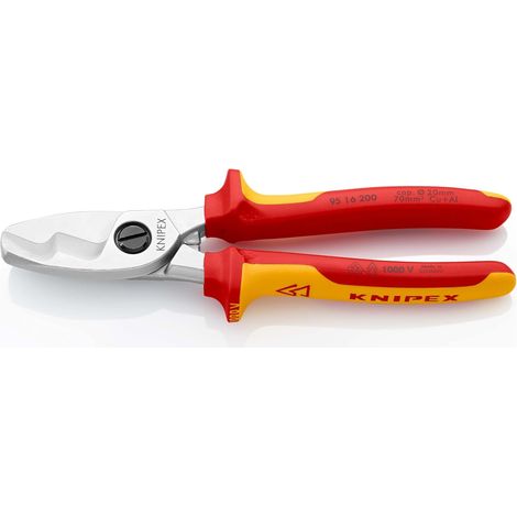 1 - Coupe-câbles - Outil électrique - Lames doubles chromées - Isolation bi-matière VDE - Pour câbles cuivre aluminium - Rouge et noir - 20 cm