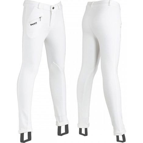 Pantaloni jodhpurs da equitazione junior ideale 4 stagioni peso 300g con toppe scamosciate sul ginocchio: 10 anni, Bianco 01