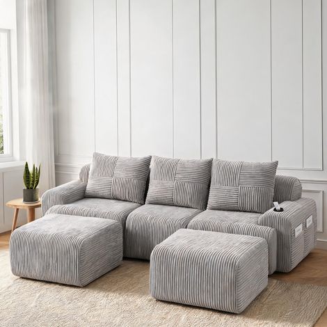Canapé d'angle modulaire en velours côtelé gris ardoise (1/5)