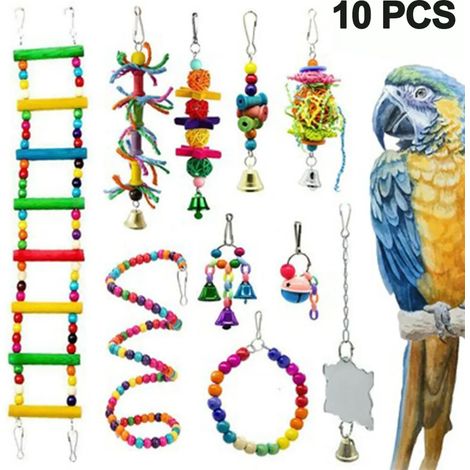 10 stücke Papagei Spielzeug Set Bunten Vogelspielzeug für Papageien, Schaukel zum Kauen, Hängematte, Hantel, Spielzeug