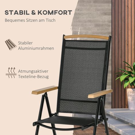 Ensemble de jardin pliant 6 places, mobilier extérieur avec table et 6 chaises, salon de terrasse en aluminium et maille, noir, 7 pièces (1/5)