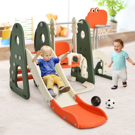 Toddler Slide and Swing Set 6 in 1 Kids Climber Basketball Football Golf Playset (1/5)