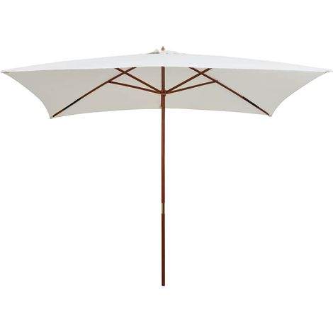 vidaXL Parasol avec poteau en bois 200 x 300 cm Blanc crème (1/5)