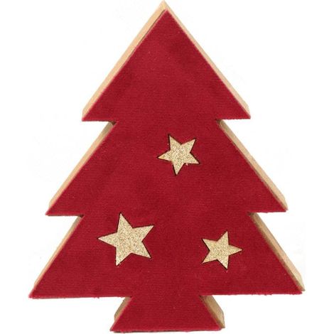 Albero di Natale in legno rosso ricoperto di velluto con stelle dorate (1/3)