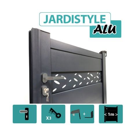 Cloture & Jardin – Portillon aluminium gris anthracite 1,40m – Thermolaqué anti-corrosion – Assemblage tenons mortaises – Résistance aux intempéries (1/4)
