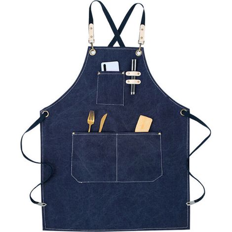 High-quality cowboy apron with pockets for hairdressers, multi-functional work apron made of waterproof oilcloth, for painters, gardeners, hairdressers, women and men, blue (1/5)