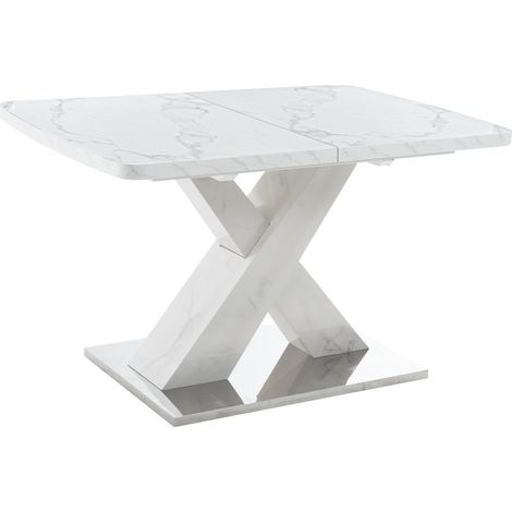 Mesa de comedor rectangular extensible 120-160 cm efecto mármol blanco en MDF y acero MODENUIT (1/5)