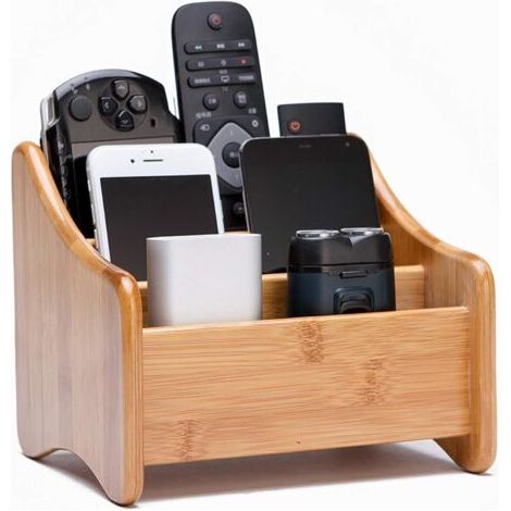 Ahlsen Boîte de rangement de bureau, 3 Compartiments en Bambou Multi-Fonctionnels Organisateur Télécommande TV Home Articles divers, Rangement en bois boîte de Cosmétique (1/4)