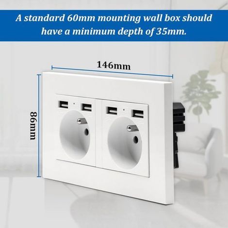 Prise Électrique Murale Double USB Lot de 2 Encastrable Norme Française 16A 110-250V (1/4)