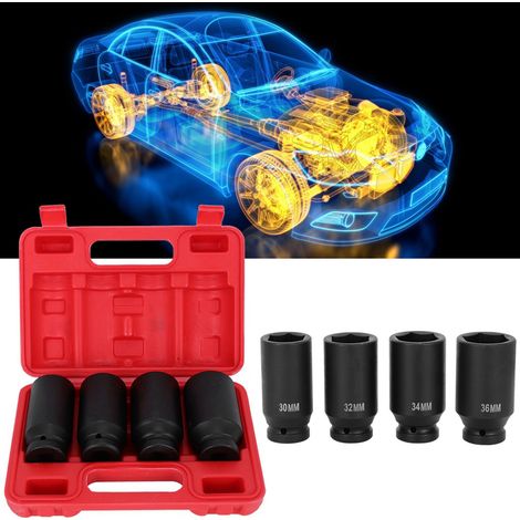 Kit de 4 douilles à impact profondes 6 pans 1/2 po pour écrous d'essieu de roue motrice avant et arrière (1/5)