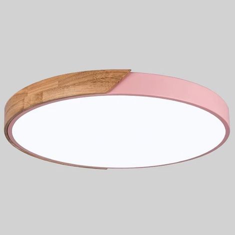 Plafonnier encastré moderne à LED dimmable en acrylique et bois pour chambre, salon, bureau, 40 cm, rose (1/5)